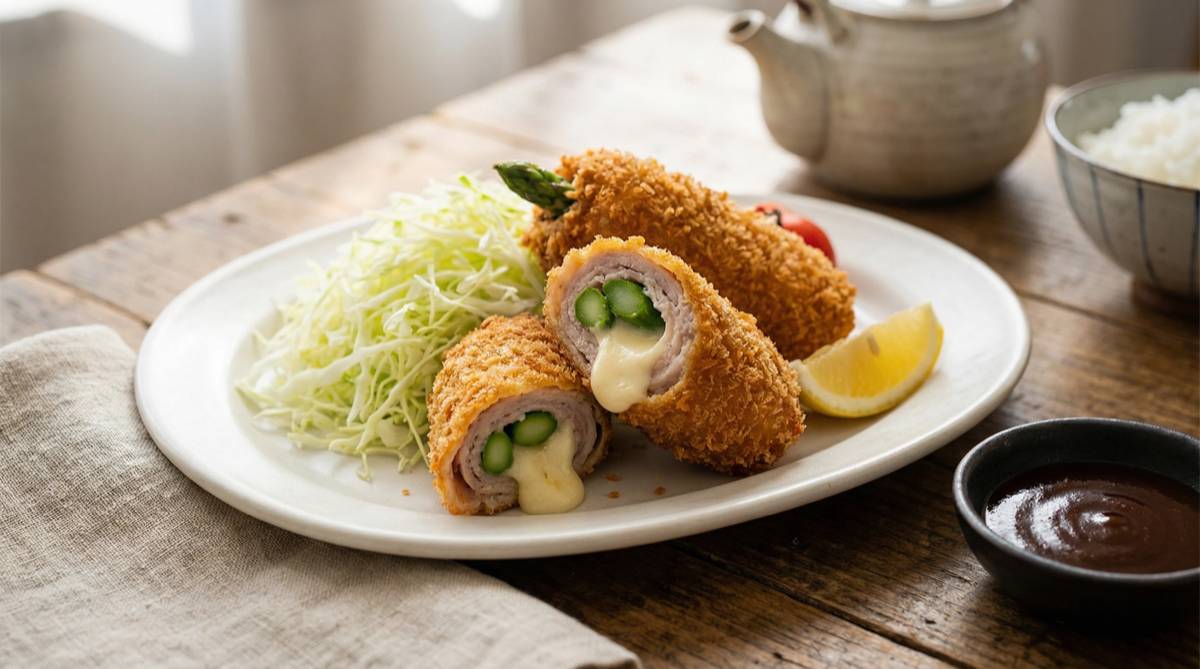 アスパラとチーズの豚肉巻きフライ